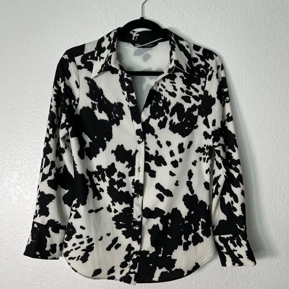 ZARA black and white cow print 🐄 cowgirl shirt S